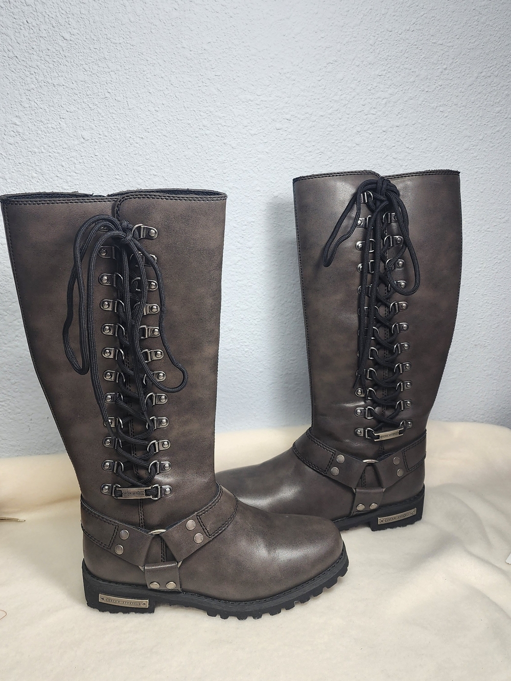 Dream Apparel Women’s Lace-Up Tall Riding Boots in Charcoal Gray
